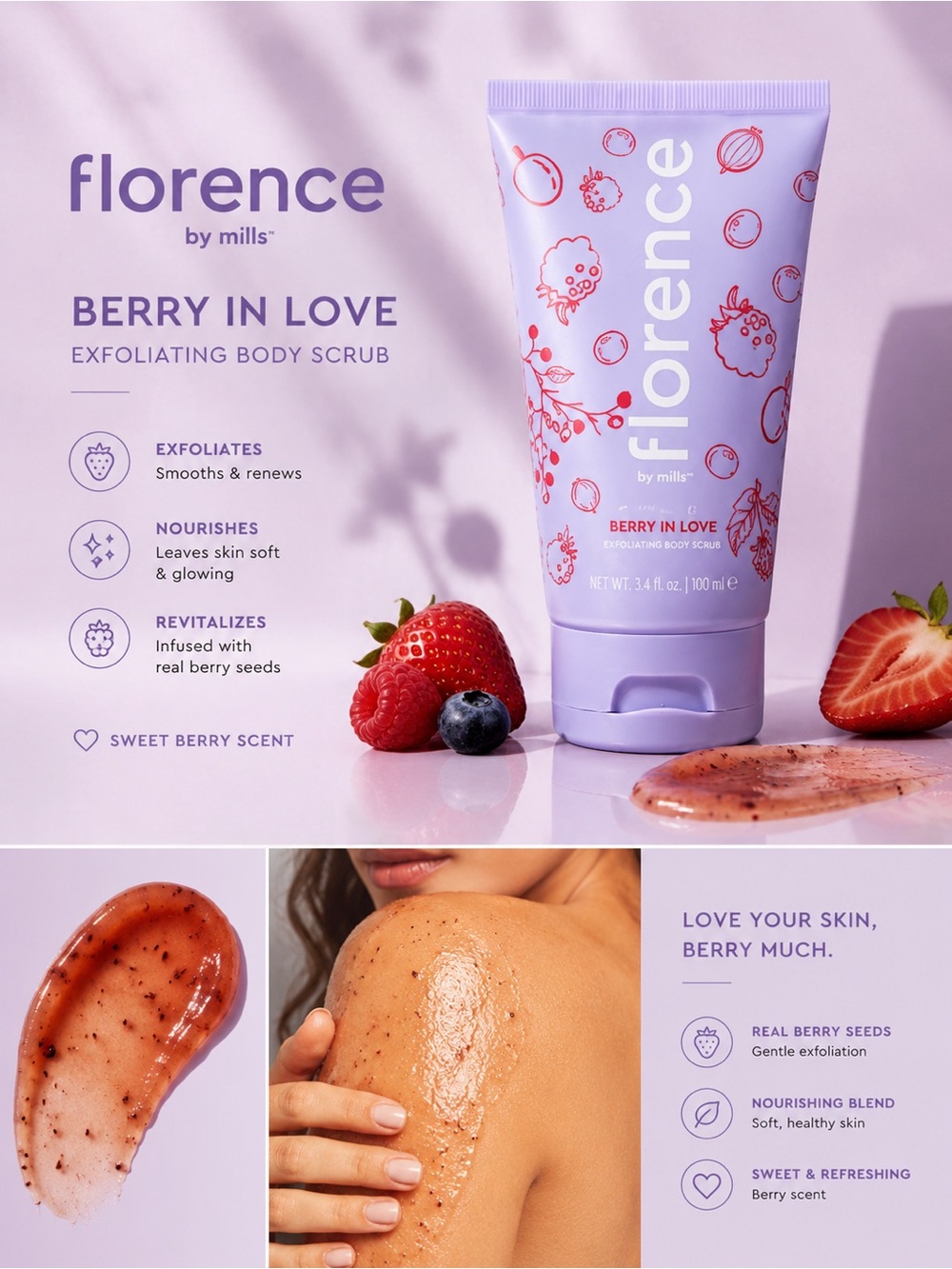 Florence Berry In Love Exfoliating Body Scrub 3.4 oz